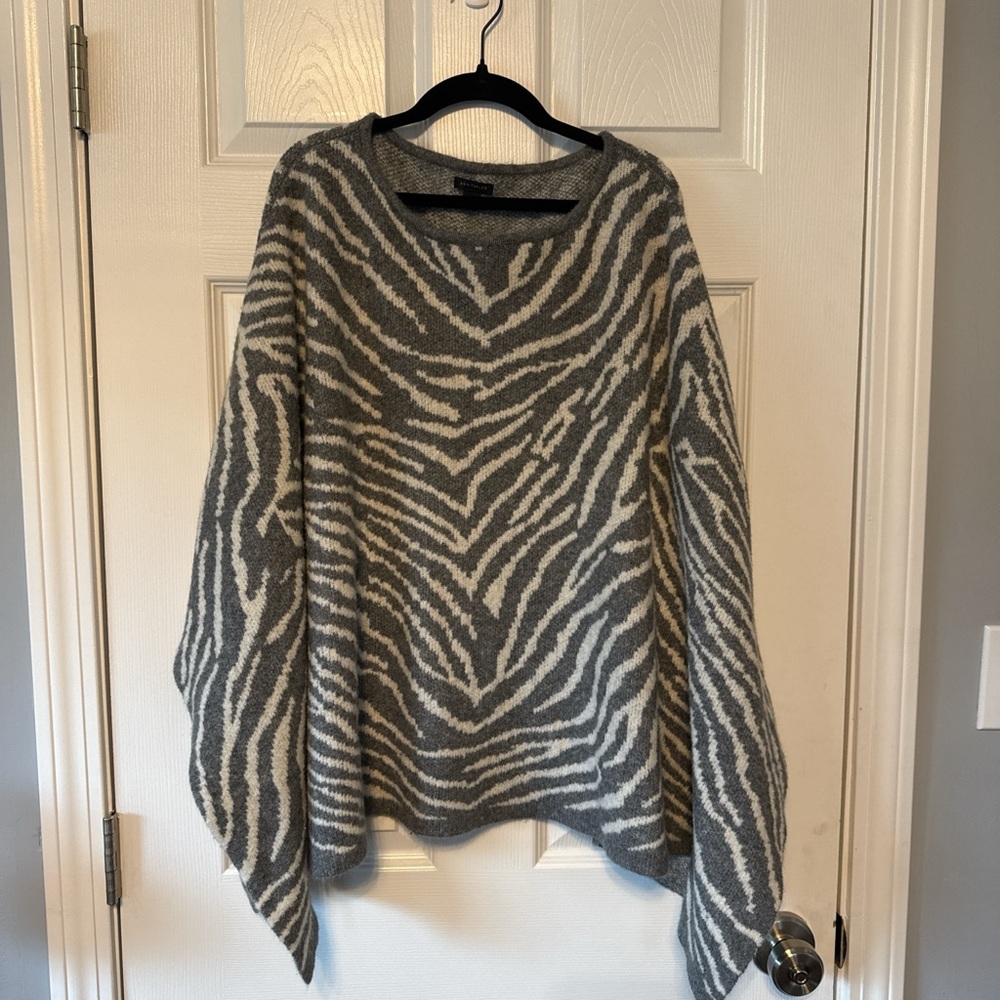 Ann Taylor Zebra Print Poncho in Gray and Cream
